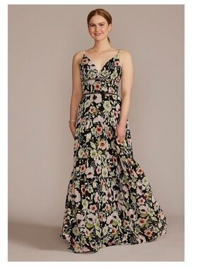 Davids Bridal DB Studio V-Neck Floral Maxi Floral Tiered  Dress